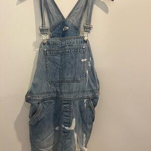 Denim Overalls with Paint Splatter